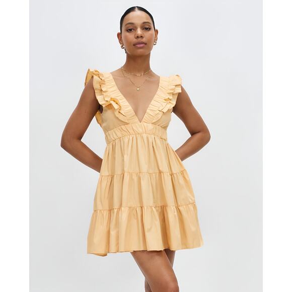 Abercrombie & Fitch Ruffled Plunge V-Neck Tiered Mini Dress Orange XL Petite - Picture 1 of 10